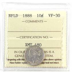 Newfoundland 10-cent 1888 ICCS Certified VF-30 *Key Date!*