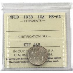 Newfoundland 10-cent 1938 ICCS Certified MS-64.