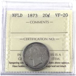 Newfoundland 20-cent 1873 ICCS Certified VF-20