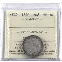 Newfoundland 20-cent 1890 ICCS Certified VF-30