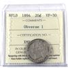 Image 1 : Newfoundland 20-cent 1894 Obv. 1 ICCS Certified VF-30