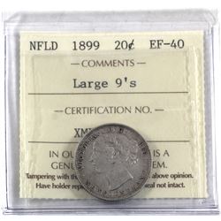 Newfoundland 20-cent 1899 Large 9s ICCS Certified EF-40