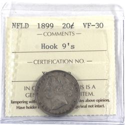 Newfoundland 20-cent 1899 Hook 9's ICCS Certified VF-30!