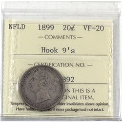 Newfoundland 20-cent 1899 Hook 9's ICCS Certified VF-20.