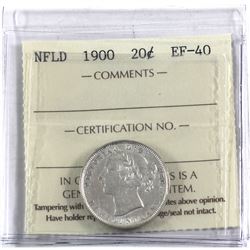 Newfoundland 20-cent 1900 ICCS Certified EF-40
