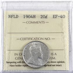 Newfoundland 20-cent 1904-H ICCS Certified EF-40