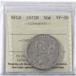 Newfoundland 50-cent 1872-H ICCS Certified VF-30