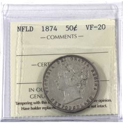 Newfoundland 50-cent 1874 ICCS Certified VF-20