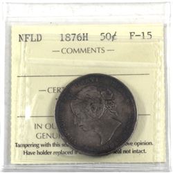 Newfoundland 50-cent 1876-H ICCS Certified F-15.