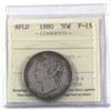Image 1 : Newfoundland 50-cent 1880 ICCS Certified F-15 *Key Date*