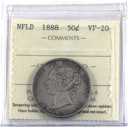 Newfoundland 50-cent 1888 ICCS Certified VF-20. Natural gun metal grey tones