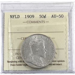 Newfoundland 50-cent 1909 ICCS Certified AU-50. A nice near Mint state coin.