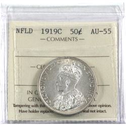Newfoundland 50-cent 1919-C ICCS Certified AU-55