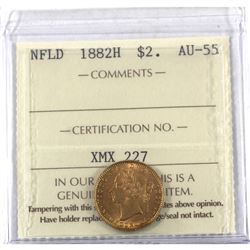 Newfoundland $2 1882-H Gold ICCS Certified AU-55!