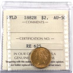 Newfoundland $2 1882-H Gold ICCS Certified AU-50.