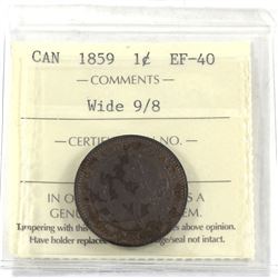 1-cent 1859 Wide 9/8 ICCS Certified EF-40.