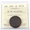 Image 1 : 1-cent 1859 DP N9 Variation ICCS Certified VF-30. A Unique strike with the number "8" almost missing