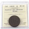 Image 1 : 1-cent 1881-H Double Die Obverse ICCS Certified MS-60 Brown!