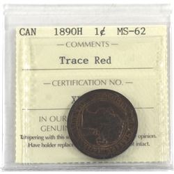 1-cent 1890-H ICCS Certified MS-62 Trace Red!