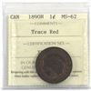 Image 1 : 1-cent 1890-H ICCS Certified MS-62 Trace Red!