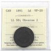 Image 1 : 1-cent 1891 LL SD Obverse 2 ICCS Certified VF-20.