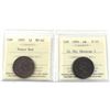Image 1 : 1-cent 1891 LL SD, Obverse 3 F-12 & 1895 Trace Red MS-62 ICCS Certified. 2pcs