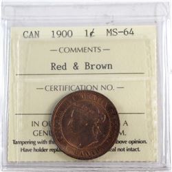 1-cent 1900 ICCS Certified MS-64 Red & Brown. Very attractive Key date