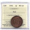Image 1 : 1-cent 1901 ICCS Certified MS-65 RED. A pristine last year issue of Queen Victoria.