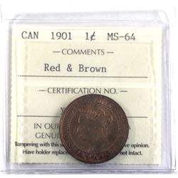 1-cent 1901 ICCS Certified MS-64 Red & Brown