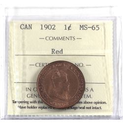1-cent 1902 ICCS Certified MS-65 RED! A bright vibrant coin.