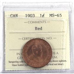 1-cent 1903 ICCS Certified MS-65 RED! A sharp coin with strong strike details.