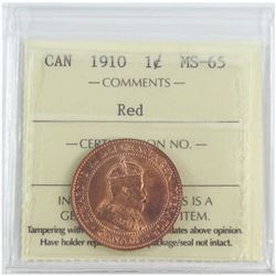 1-cent 1910 ICCS Certified MS-65 RED! Tied for 2nd Highest Grade!