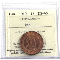 1-cent 1910 ICCS Certified MS-65 RED *Scarce in this Grade!*