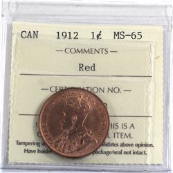 1-cent 1912 ICCS Certified MS-65 RED! Attractive medium to deep red tones.