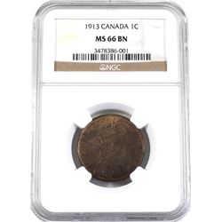 1-cent 1913 NGC Certified MS-66 Brown. A high grade coin with traces of Mint red throughout.