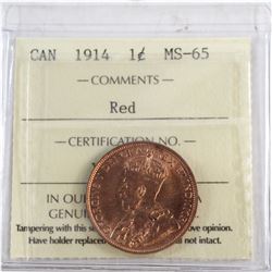 1-cent 1914 ICCS Certified MS-65 RED