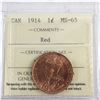 Image 1 : 1-cent 1914 ICCS Certified MS-65 RED