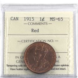 1-cent 1915 ICCS Certified MS-65 RED! Burnt orange tones bold details.