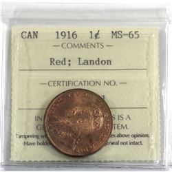 1-cent 1916 Landon ICCS Certified MS-65 RED! Caramel like luster with choice eye appeal worth a Prem