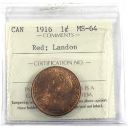 1-cent 1916 ICCS Certified MS-64 Landon