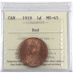 1-cent 1918 ICCS Certified MS-65 RED