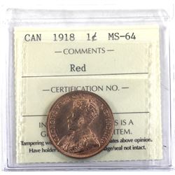 1-cent 1918 ICCS Certified MS-64 RED