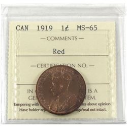 1-cent 1919 ICCS Certified MS-65 RED! Full burnt Orange fields with eye appeal!