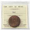 Image 1 : 1-cent 1919 ICCS Certified MS-65 RED! Full burnt Orange fields with eye appeal!