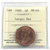 Image 1 : 1-cent 1920 Large ICCS Certified MS-64 RED. Great radiant luster.