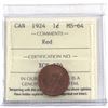 Image 1 : 1-cent 1924 ICCS Certified MS-64 RED! *Scarce in Mint State grades!