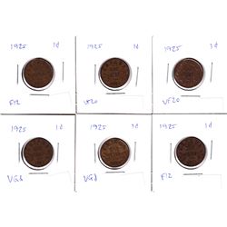 1-cent Lot of 6x 1925 VG to VF *Key Dates* Great investment lot.