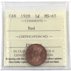 1-cent 1928 ICCS Certified MS-65 RED! *SCARCE* Full Red coin with bright radiant fields.