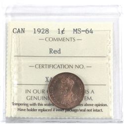 1-cent 1928 ICCS Certified MS-64 RED! Exceptional eye appeal with great colours.