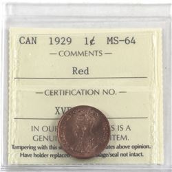 1-cent 1929 ICCS Certified MS-64 RED